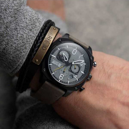 Orologio da uomo AVI-8 Hawker Hunter cronografo retrogrado quadrante grigio mare al quarzo AV-4052-03