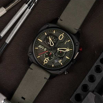 AVI-8 Hawker Hunter Deep Green retrogrado cronografo al quarzo AV-4052-08 orologio da uomo