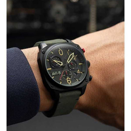 AVI-8 Hawker Hunter Deep Green retrogrado cronografo al quarzo AV-4052-08 orologio da uomo