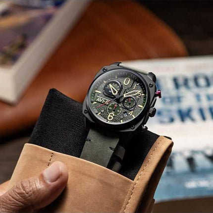 AVI-8 Hawker Hunter Deep Green retrogrado cronografo al quarzo AV-4052-08 orologio da uomo