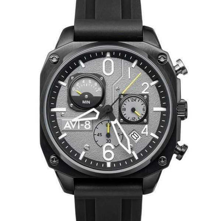 Orologio da uomo AVI-8 Hawker Hunter Retrograde Chronograph Tactical cinturino in gomma nera quadrante grigio al quarzo AV-4052-