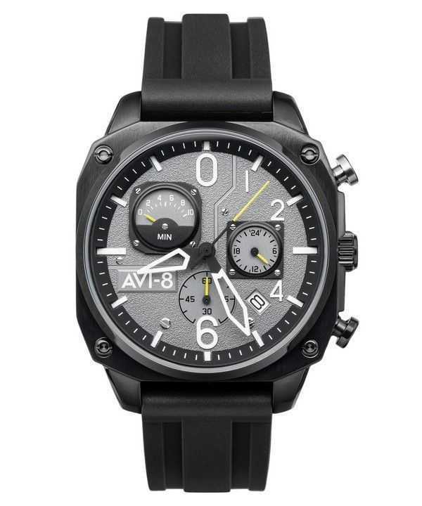 Orologio da uomo AVI-8 Hawker Hunter Retrograde Chronograph Tactical cinturino in gomma nera quadrante grigio al quarzo AV-4052-