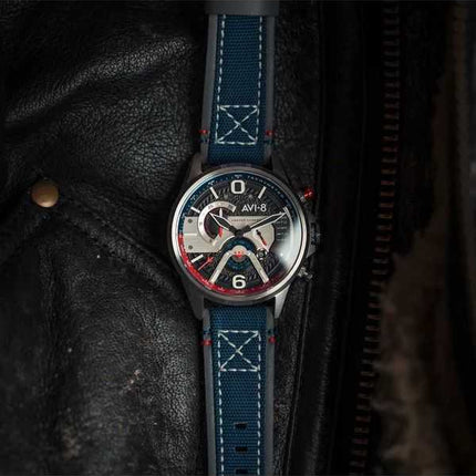 Orologio da uomo AVI-8 Hawker Harrier Dual Retrograde Chronograph Admiral Black Steel Quadrante nero Quarzo AV-4056-09