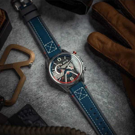 Orologio da uomo AVI-8 Hawker Harrier Dual Retrograde Chronograph Admiral Black Steel Quadrante nero Quarzo AV-4056-09