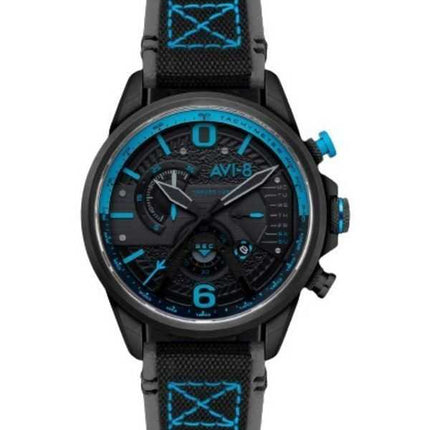 Orologio da uomo AVI-8 Hawker Hurricane Dual Retrograde Chronograph Storm cinturino in pelle nera quadrante nero al quarzo AV-40