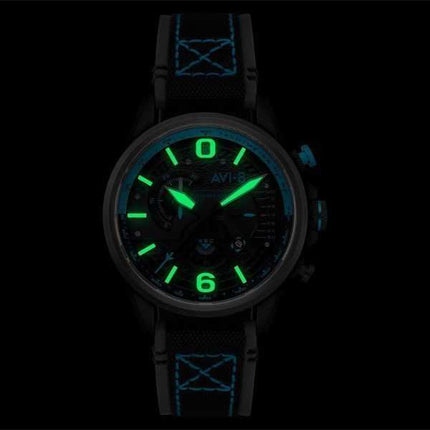 Orologio da uomo AVI-8 Hawker Hurricane Dual Retrograde Chronograph Storm cinturino in pelle nera quadrante nero al quarzo AV-40