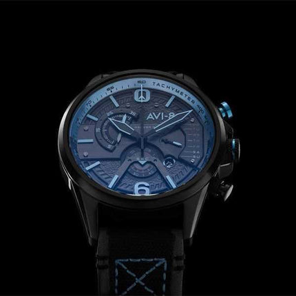 Orologio da uomo AVI-8 Hawker Hurricane Dual Retrograde Chronograph Storm cinturino in pelle nera quadrante nero al quarzo AV-40