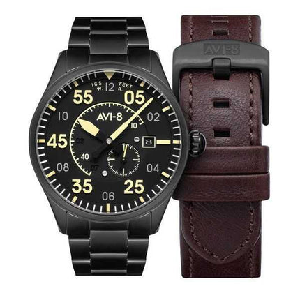 AVI-8 Spitfire Type 300 Midnight Chrome quadrante nero automatico AV-4073-33 orologio da uomo con cinturino extra
