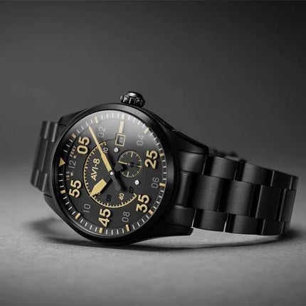 AVI-8 Spitfire Type 300 Midnight Chrome quadrante nero automatico AV-4073-33 orologio da uomo con cinturino extra