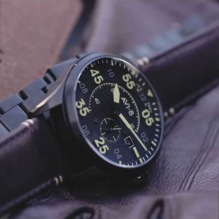 AVI-8 Spitfire Type 300 Midnight Chrome quadrante nero automatico AV-4073-33 orologio da uomo con cinturino extra