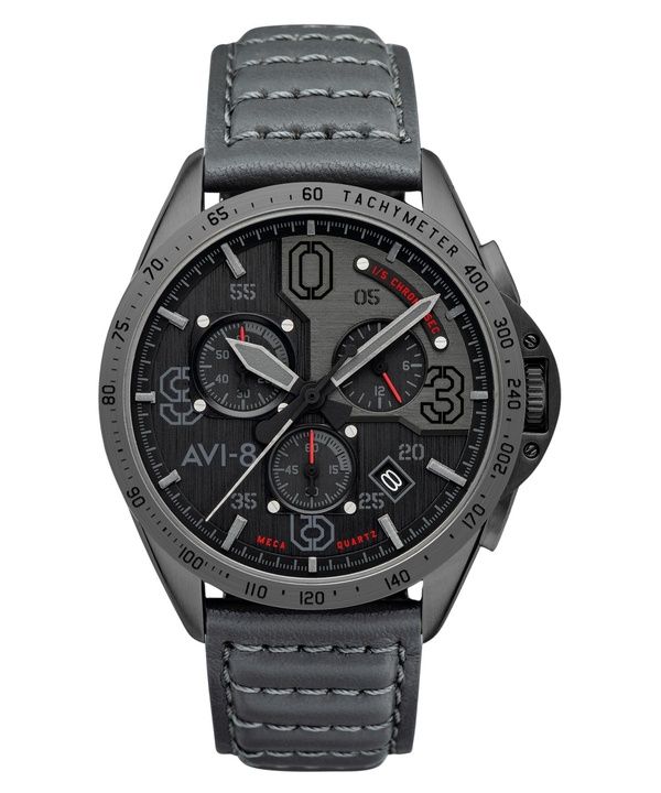 AVI-8 P-51 Mustang Blakeslee Cronografo Brevet Cinturino in Pelle Quadrante Nero Quarzo AV-4077-03 Orologio da Uomo