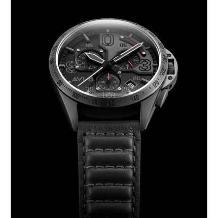 AVI-8 P-51 Mustang Blakeslee Cronografo Brevet Cinturino in Pelle Quadrante Nero Quarzo AV-4077-03 Orologio da Uomo