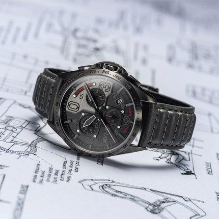 AVI-8 P-51 Mustang Blakeslee Cronografo Brevet Cinturino in Pelle Quadrante Nero Quarzo AV-4077-03 Orologio da Uomo