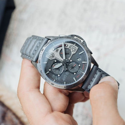 AVI-8 P-51 Mustang Blakeslee Cronografo Brevet Cinturino in Pelle Quadrante Nero Quarzo AV-4077-03 Orologio da Uomo