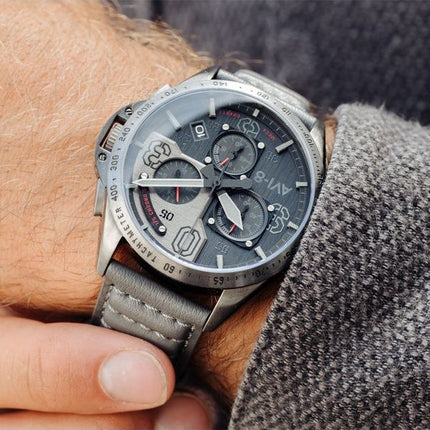 AVI-8 P-51 Mustang Blakeslee Cronografo Brevet Cinturino in Pelle Quadrante Nero Quarzo AV-4077-03 Orologio da Uomo