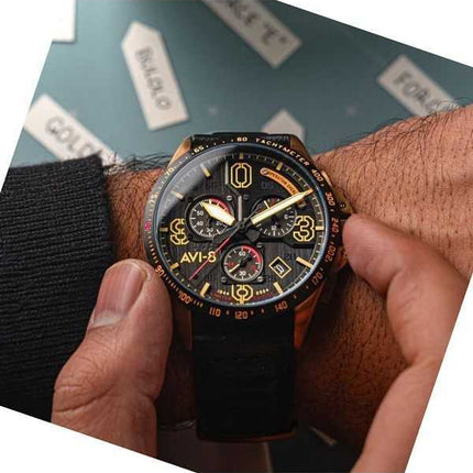 Orologio da uomo AVI-8 P-51 Mustang Blakeslee Cronografo D-Day 80 Edizione limitata Omaha Quadrante nero Quarzo AV-4077-06