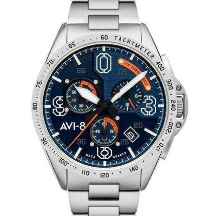 AVI-8 P-51 Mustang Silver Oak Blakeslee Cronografo quadrante blu al quarzo AV-4077-22 Orologio da uomo