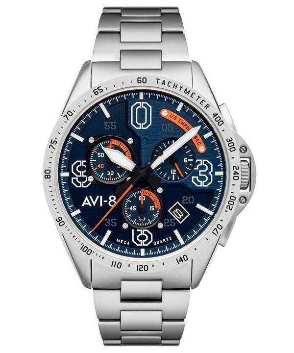 AVI-8 P-51 Mustang Silver Oak Blakeslee Cronografo quadrante blu al quarzo AV-4077-22 Orologio da uomo