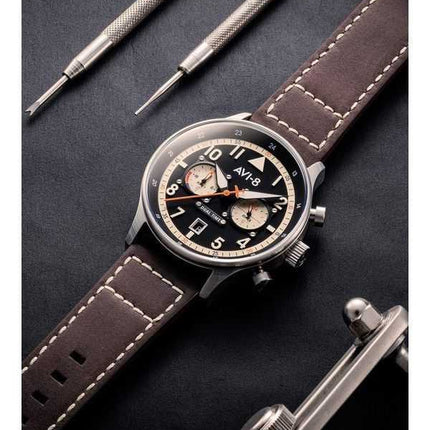 Orologio da uomo AVI-8 Hawker Hurricane Carey Dual Time Manston quadrante nero al quarzo AV-4088-01
