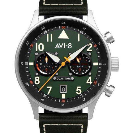 Orologio da uomo AVI-8 Hawker Hurricane Carey Dual Time Merville quadrante verde quarzo AV-4088-02