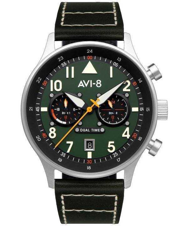Orologio da uomo AVI-8 Hawker Hurricane Carey Dual Time Merville quadrante verde quarzo AV-4088-02
