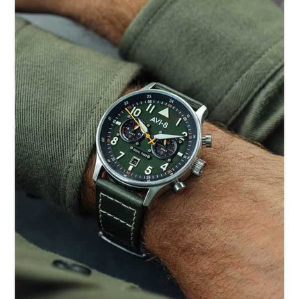 Orologio da uomo AVI-8 Hawker Hurricane Carey Dual Time Merville quadrante verde quarzo AV-4088-02