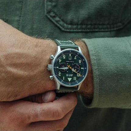 Orologio da uomo AVI-8 Hawker Hurricane Carey Dual Time Merville quadrante verde quarzo AV-4088-02