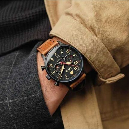 Orologio da uomo AVI-8 Hawker Hurricane Carey Dual Time Debden quadrante nero al quarzo AV-4088-03