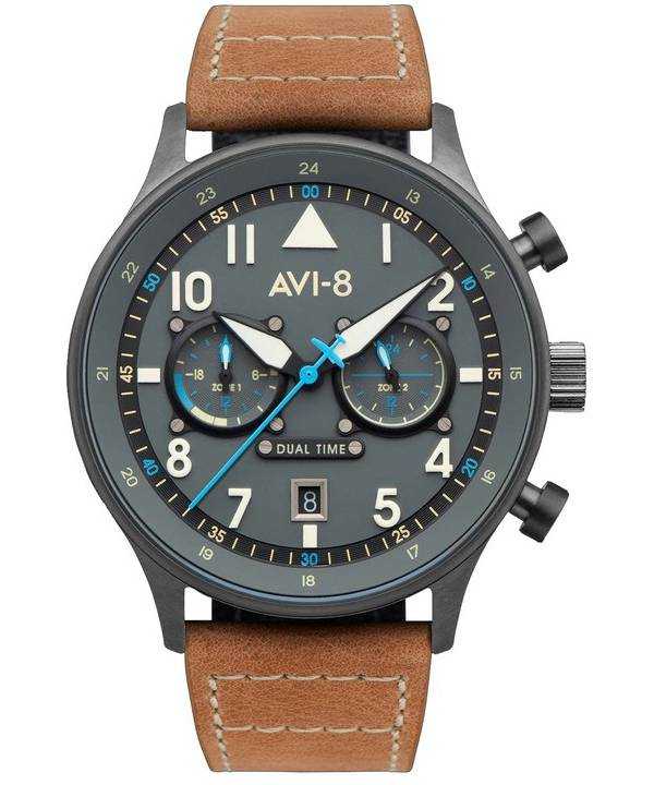Orologio da uomo AVI-8 Hawker Hurricane Carey Dual Time Orissa quadrante grigio al quarzo AV-4088-04