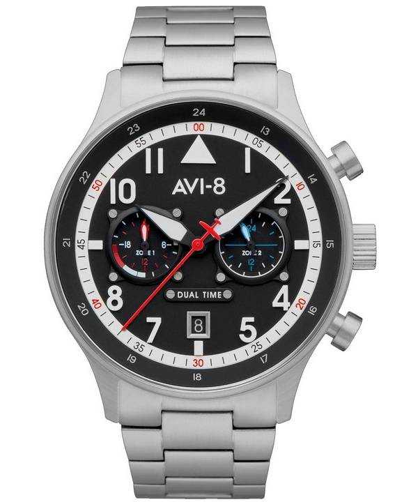 Orologio da uomo AVI-8 Hawker Hurricane Carey Dual Time Rangoon quadrante nero al quarzo AV-4088-11