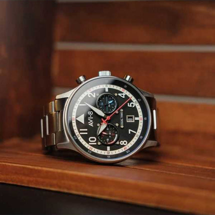 Orologio da uomo AVI-8 Hawker Hurricane Carey Dual Time Rangoon quadrante nero al quarzo AV-4088-11