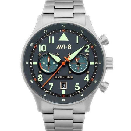 Orologio da uomo AVI-8 Hawker Hurricane Carey Dual Time Gutersloh in acciaio inossidabile con quadrante blu al quarzo AV-4088-22