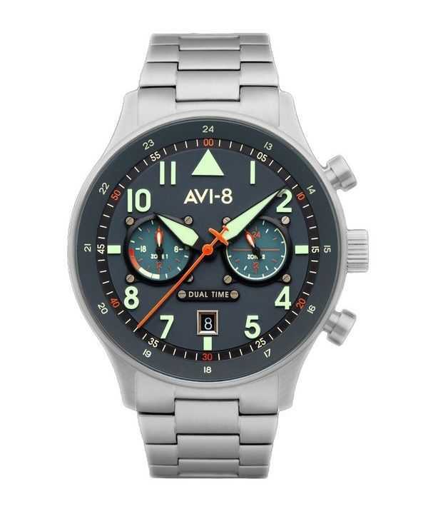 Orologio da uomo AVI-8 Hawker Hurricane Carey Dual Time Gutersloh in acciaio inossidabile con quadrante blu al quarzo AV-4088-22