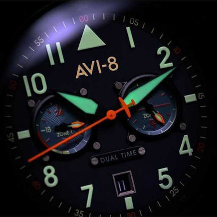 Orologio da uomo AVI-8 Hawker Hurricane Carey Dual Time Gutersloh in acciaio inossidabile con quadrante blu al quarzo AV-4088-22