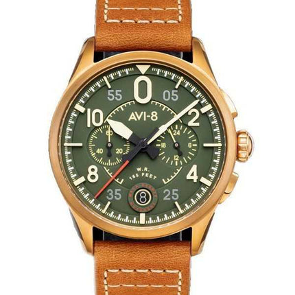 Orologio da uomo AVI-8 Spitfire Lock Cronografo Cinturino in pelle Bronzo Quadrante verde Quarzo AV-4089-02