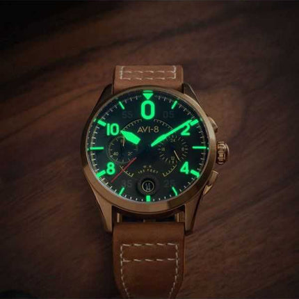 Orologio da uomo AVI-8 Spitfire Lock Cronografo Cinturino in pelle Bronzo Quadrante verde Quarzo AV-4089-02