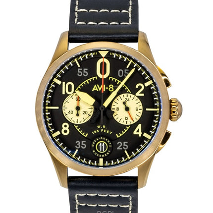 Orologio da uomo AVI-8 Spitfire Lock Chronograph Void con cinturino in pelle nera e quadrante nero al quarzo AV-4089-07
