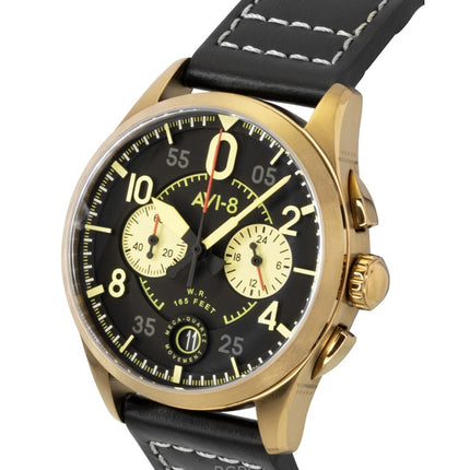 Orologio da uomo AVI-8 Spitfire Lock Chronograph Void con cinturino in pelle nera e quadrante nero al quarzo AV-4089-07