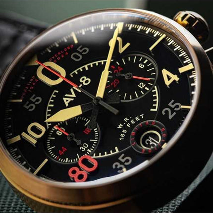 Orologio da uomo AVI-8 Spitfire Lock Chronograph D-Day 80 Limited Edition Sword Cinturino in pelle Quadrante nero Quarzo AV-4089