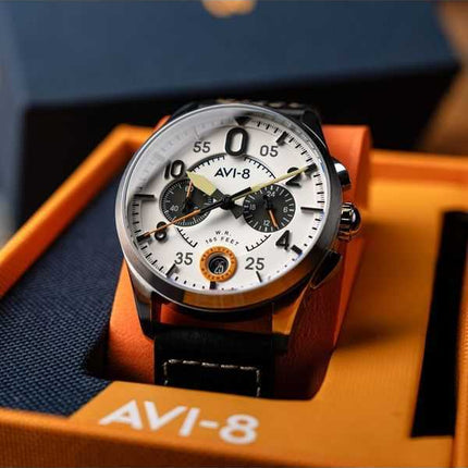 Orologio da uomo AVI-8 Spitfire Lock Chronograph Imperial War Museums Edition Bethlem quadrante bianco al quarzo AV-4089-0B