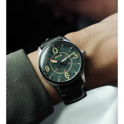 Orologio da uomo automatico AVI-8 Spitfire Smith Reading con cinturino in pelle e quadrante verde AV-4090-03