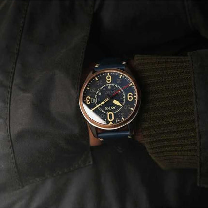 AVI-8 Spitfire Smith Distressed Blue Cinturino in Pelle Quadrante Blu Automatico Orologio da Uomo AV-4090-05