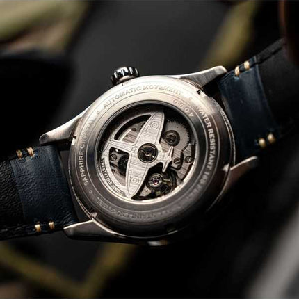 AVI-8 Spitfire Smith Distressed Blue Cinturino in Pelle Quadrante Blu Automatico Orologio da Uomo AV-4090-05