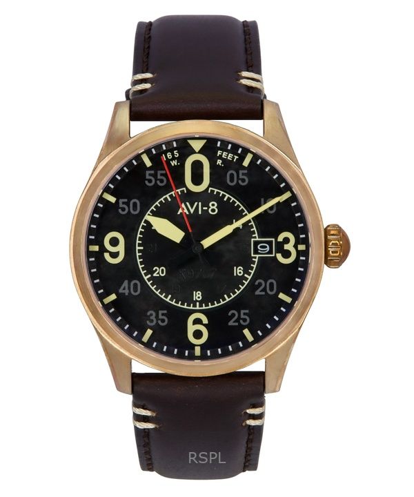 AVI-8 Spitfire Smith cinturino in pelle marrone quadrante nero automatico orologio da uomo AV-4090-06