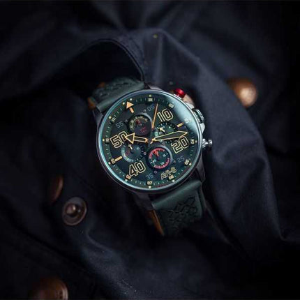 Orologio da uomo AVI-8 Hawker Typhoon Rb396 Sheila cronografo in edizione limitata Goch quadrante verde al quarzo AV-4093-08
