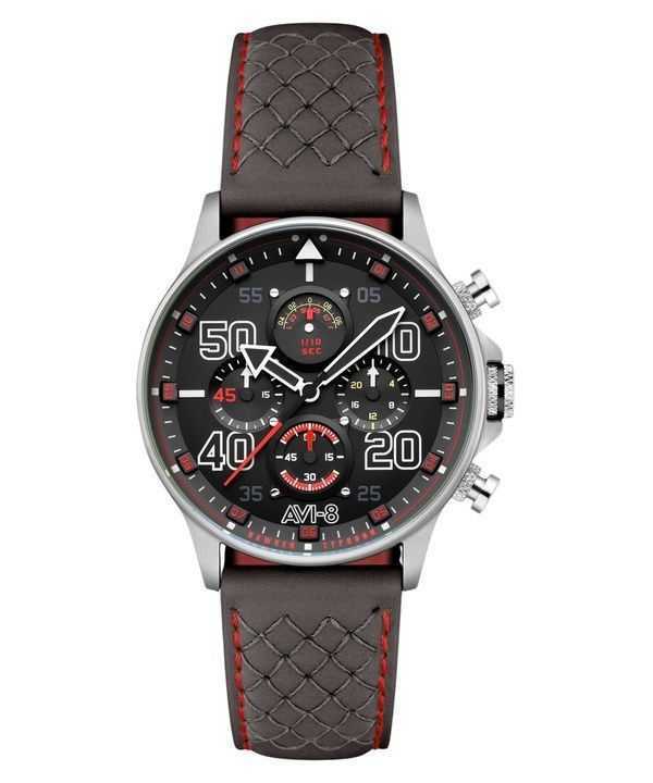 Orologio da uomo AVI-8 Hawker Typhoon Coningham Cronografo Cinturino in pelle Quadrante nero Quarzo AV-4093-0A