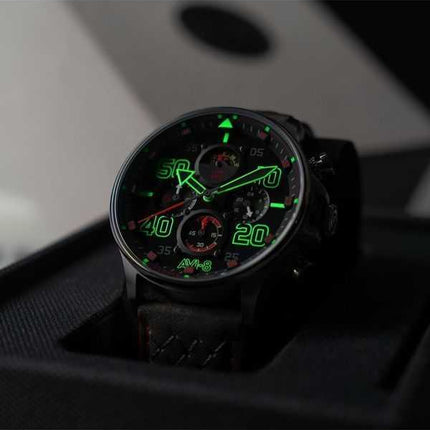 Orologio da uomo AVI-8 Hawker Typhoon Coningham Cronografo Cinturino in pelle Quadrante nero Quarzo AV-4093-0A