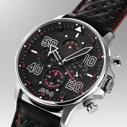 Orologio da uomo AVI-8 Hawker Typhoon Coningham Cronografo Cinturino in pelle Quadrante nero Quarzo AV-4093-0A