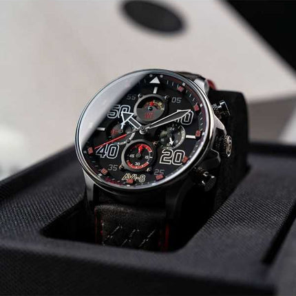Orologio da uomo AVI-8 Hawker Typhoon Coningham Cronografo Cinturino in pelle Quadrante nero Quarzo AV-4093-0A