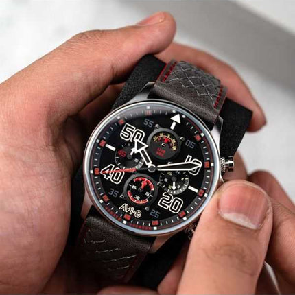 Orologio da uomo AVI-8 Hawker Typhoon Coningham Cronografo Cinturino in pelle Quadrante nero Quarzo AV-4093-0A